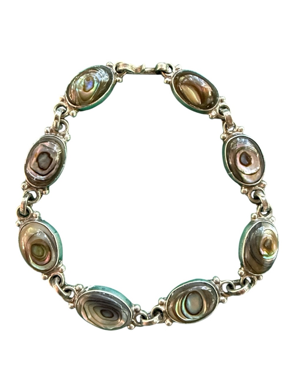 Vintage Sterling Hecho En Mexico Abalone Shell Bracelet